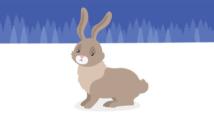rabbit in the winter forest. vector illustration, flat design.