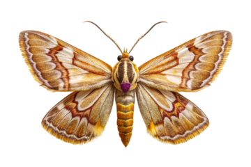 Detailed illustration of a beautiful intricate patterned moth with orange and brown wings isolated on transparent background