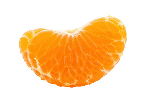 Isolated Mandarin orange segment on white, sweet and juicy citrus fruit, healthy food snack