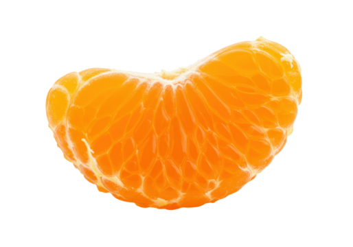 Isolated Mandarin orange segment on white, sweet and juicy citrus fruit, healthy food snack