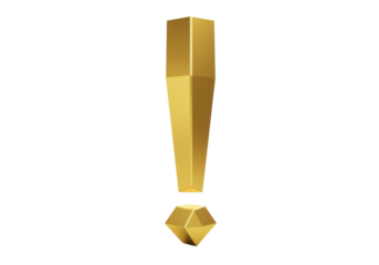 Isolated metallic golden exclamation point, 3d render, a symbol of warning, risk and caution