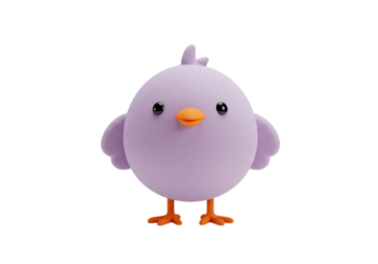 Isolated Cute Cartoon Bird in Lavender with Orange Beak and Feet, Easter Animal Doll