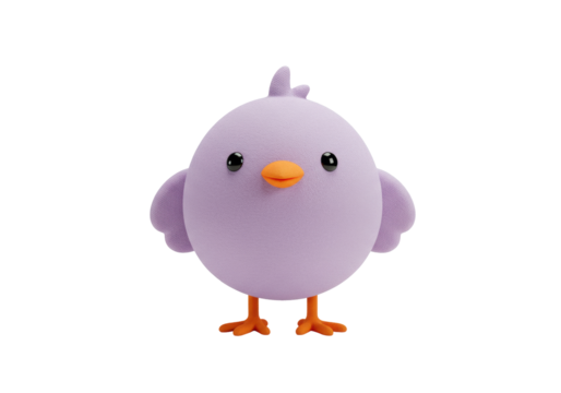 Isolated Cute Cartoon Bird in Lavender with Orange Beak and Feet, Easter Animal Doll