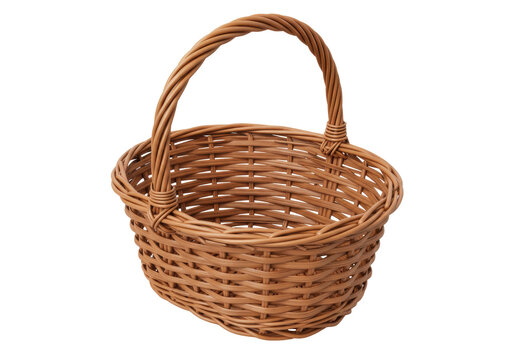 Isolated, woven wicker basket crafted from natural brown willow branches, ready to use