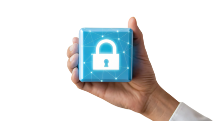 Hand holding security button, symbolizing the concept of idea and solution of cyber security