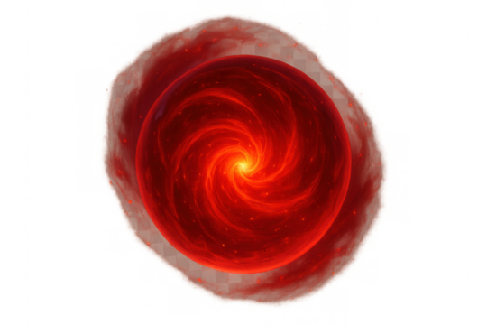 Fiery red orb creating a hot energy vortex, symbolizing power, magic, and abstract motion. Transparent background