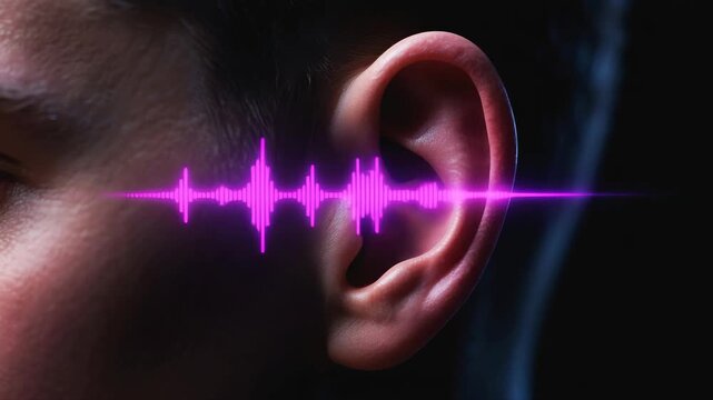 Human Ear Profile with Vibrant Sound Waves Representing Auditory Function