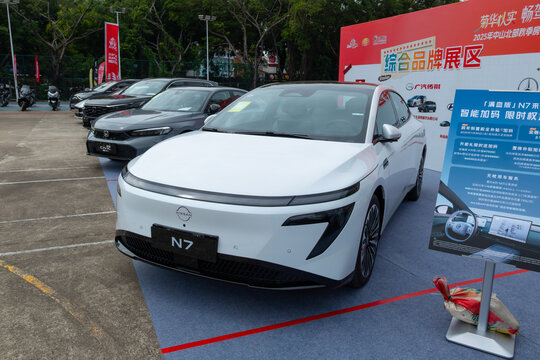 ZHONGSHAN GUANGDONG China-October 24 2025: a white Nissan N7 car.