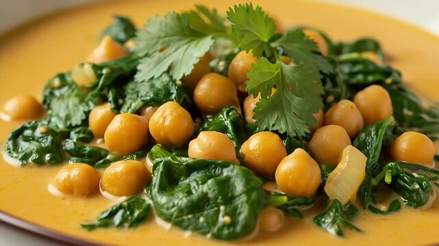 Vibrant Creamy Chickpea and Spinach Curry: A Delicious, Healthy Plant-Based Meal with Fresh Cilantro