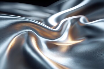Close-up showing the texture of shiny silver satin fabric with light reflecting off the curved surface
