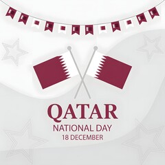 Qatar national day celebration with flags and bunting on a white background, december 18