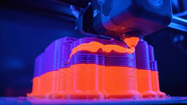 3D Printer printing an object with colorful illuminated layers