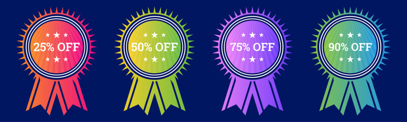 Discount Sale Badges 25% 50% 75% 90% Off Promotional Labels