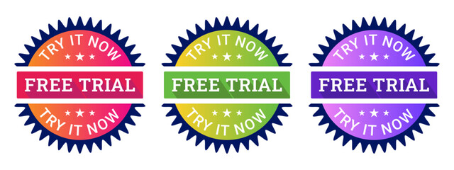 Free Trial Badge Labels Try It Now Colorful Promotional Stickers