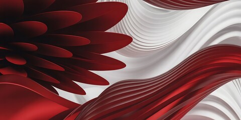 Closeup of abstract red and white flowing organic shapes with intricate texture and undulating form