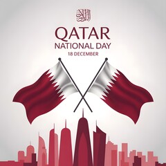 Qatar national day celebration with flags and cityscape illustration