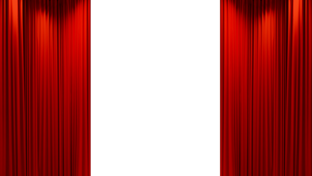 Open red Straight even velvet curtains, red smooth stage of a movie theater or stage, isolated on transparent background