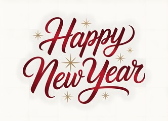 Happy new year elegant calligraphy with golden stars and sparkles isolated on white background