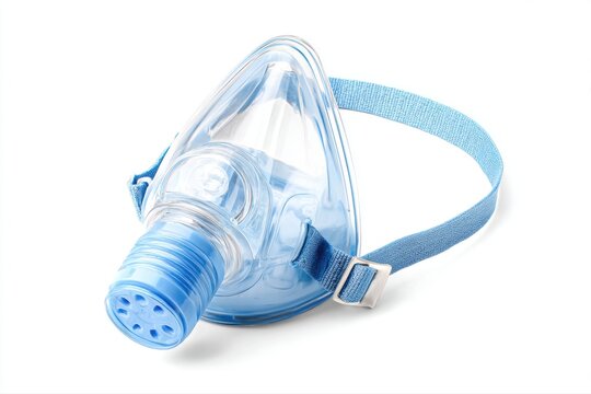 Blue oxygen mask therapy respiratory care medical equipment isolated on transparent background