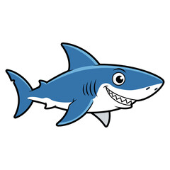 Fototapeta premium Happy blue cartoon shark illustration, an animated marine animal with a big smile and sharp teeth