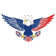 Patriotic American bald eagle vector, USA flag wings, stars, stripes, national symbol emblem