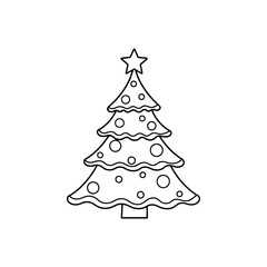 Fototapeta premium Simple outline drawing of a classic Christmas tree, adorned with a star and festive ornaments, perfect for holiday season designs.