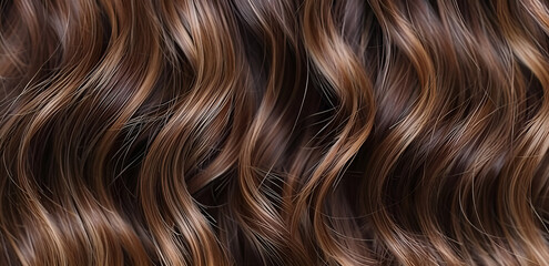 Lśniące brązowe fale włosów z refleksami – elegancka tekstura fryzury i koncepcja piękna w zbliżeniu.