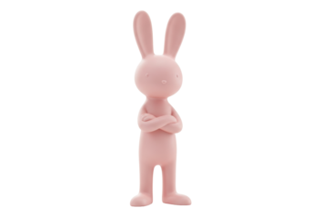 Isolated bunny figurine stands with arms crossed, a charming toy that is very expressive