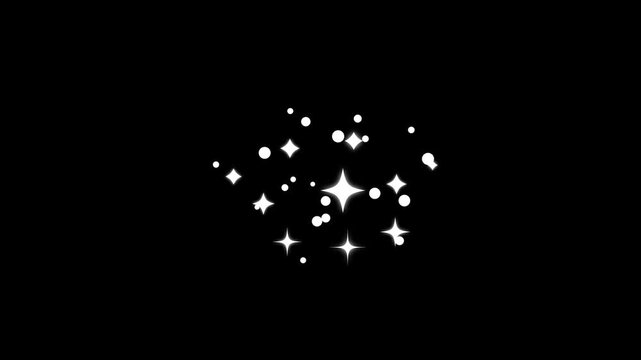 Twinkle star glitter sparkle, sparkling stars Shine animation with Splash and bubble elements motion graphics, particle magic tail sparkling glitter star dust trail loop on black screen background. 4k