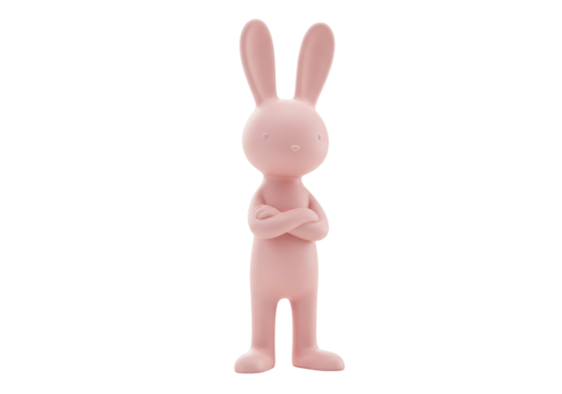 Isolated bunny figurine stands with arms crossed, a charming toy that is very expressive