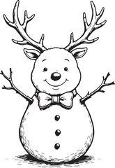 Cute Reindeer Snowman with Antlers and Bow Tie Illustration