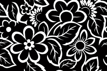Bold black and white floral pattern with abstract flowers and leaves, creating a modern high-contrast design ideal for fabric, wallpaper, and stylish decor projects.