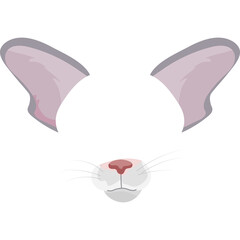 Close Up Of A Pink Nosed Cat Face Mask With Large Pointed Ears And Whiskers Isolated On White Background
