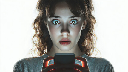 驚いた表情の女性とスマートフォン