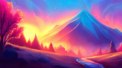 美しい山と色彩豊かな風景