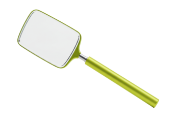 Isolated handheld mirror with green frame and handle for makeup application, inspection