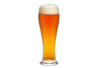 Isolated pilsner beer in glass, traditional golden brew with thick foamy head for refreshment