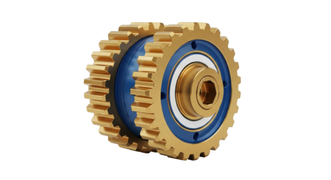 Isolated spur gears set, transmission with bearing, turning motion, rotational movement parts