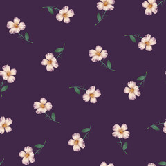 Beautiful seamless pattern of delicate flowers on deep purple background