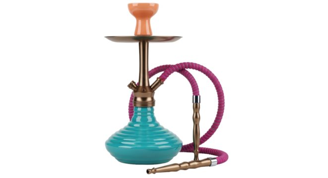 Isolated hookah pipe for smoking and vaping, nargile with hose, tobacco water pipe for relaxation