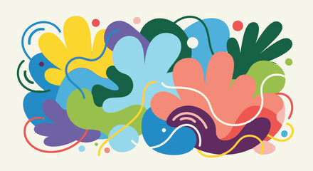 Colorful Abstract Organic Shapes and Lines Illustration.