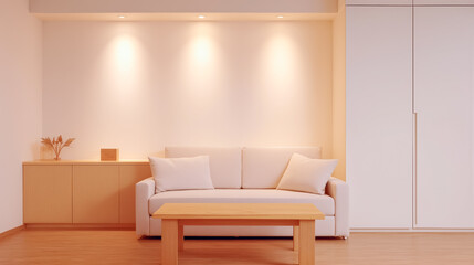 温もりのある光が満ちる モダンでミニマリストなリビングルーム