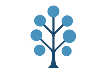 Stylized blue tree illustration representing growth, connection, life, nature, and network on transparent background