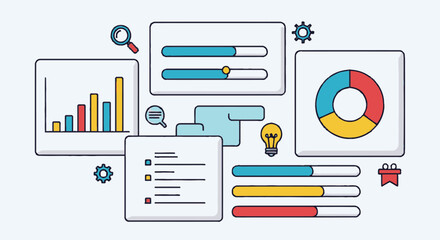 Data analysis and business intelligence dashboard elements.