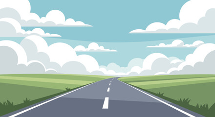 Empty asphalt road stretching into the horizon under a vast sky.