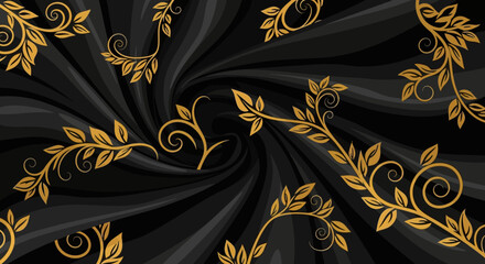 Elegant Golden Floral Swirls on a Dark Background.