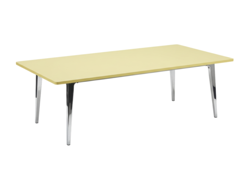 Isolated yellow rectangular table with metal legs, furniture design, office or home item