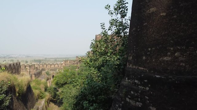 Detailed close view capturing the round wall of Rohtas Fort reflecting Mughal era strength and design Pakistan