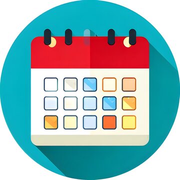 Colorful Calendar Icon with Red Top and Blue Circle.