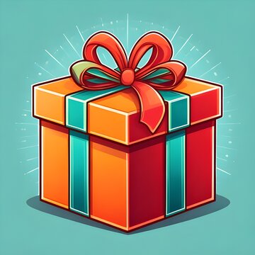 Colorful Cartoon Gift Box with Ribbon and Bow.